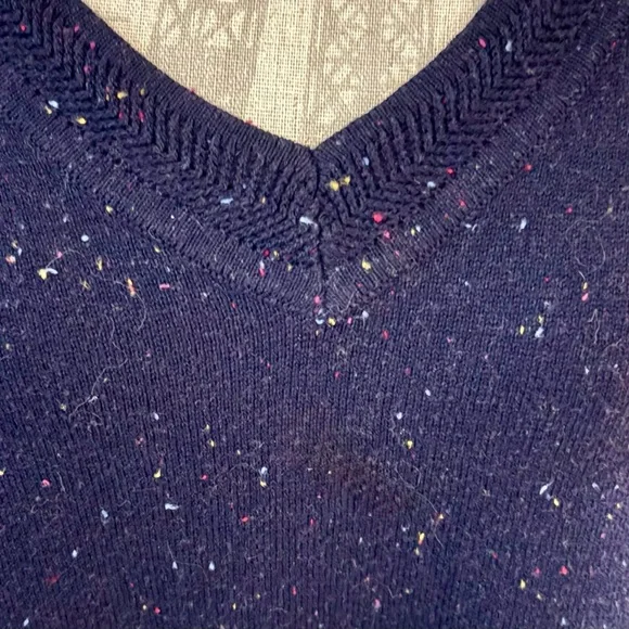 Talbots 1X Navy Blue V-Neck Sweater with Colorful Tweed Flecks - Picture 1 of 5